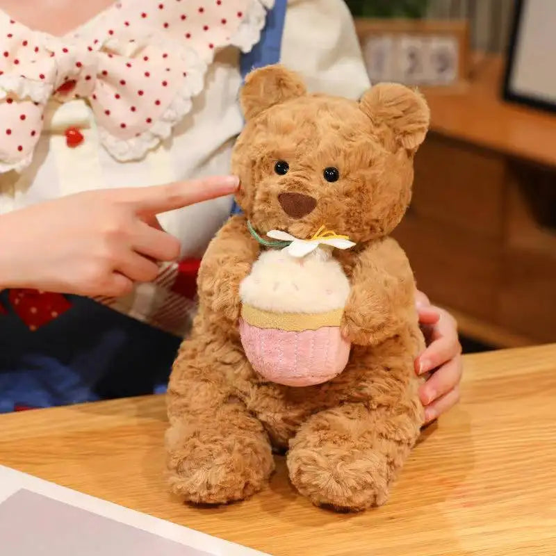 Kawaii Healing Cake Bear Doll Pillow - Cartoon Anime Stuffed Plush Toy Cute Birthday Gift for Children Fun Soft Doll