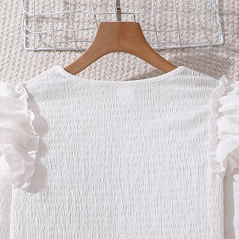 Kids Fashion Clothes Sets For Girls White Long-Sleeved Top And Beige Skirt Elegant Vacation Holiday Party Dress Graduation Suit