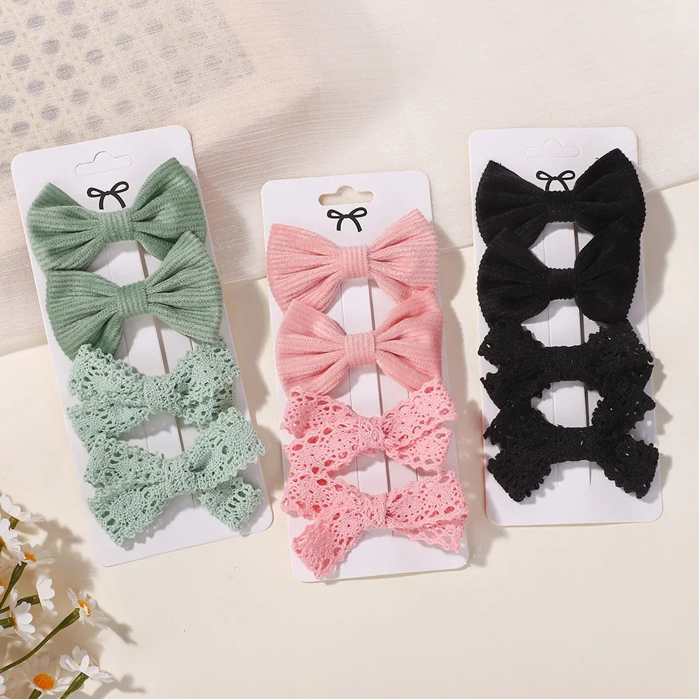 4Pcs/lot Lovely Bowknot Hair Clip for Girls Lace Side Bangs Hairgripes Gift Headwear Set Boutique Kids Barrette