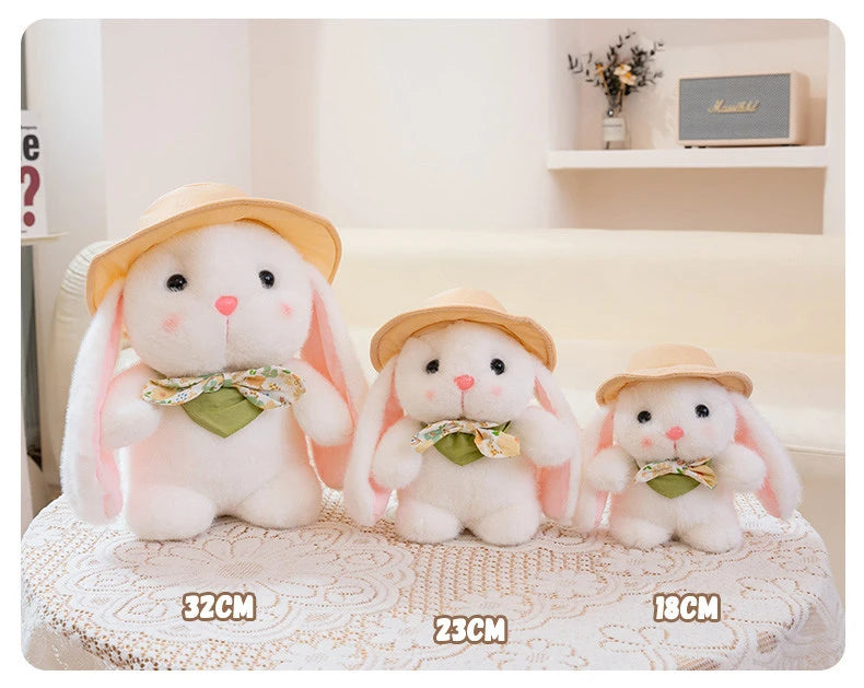 Hot Lovely Outing Trip Bunny Plush Toys Fluffy Cozy Cartoon Sun Hat Little Rabbit Doll Gentle Children Companion Xmas Gift