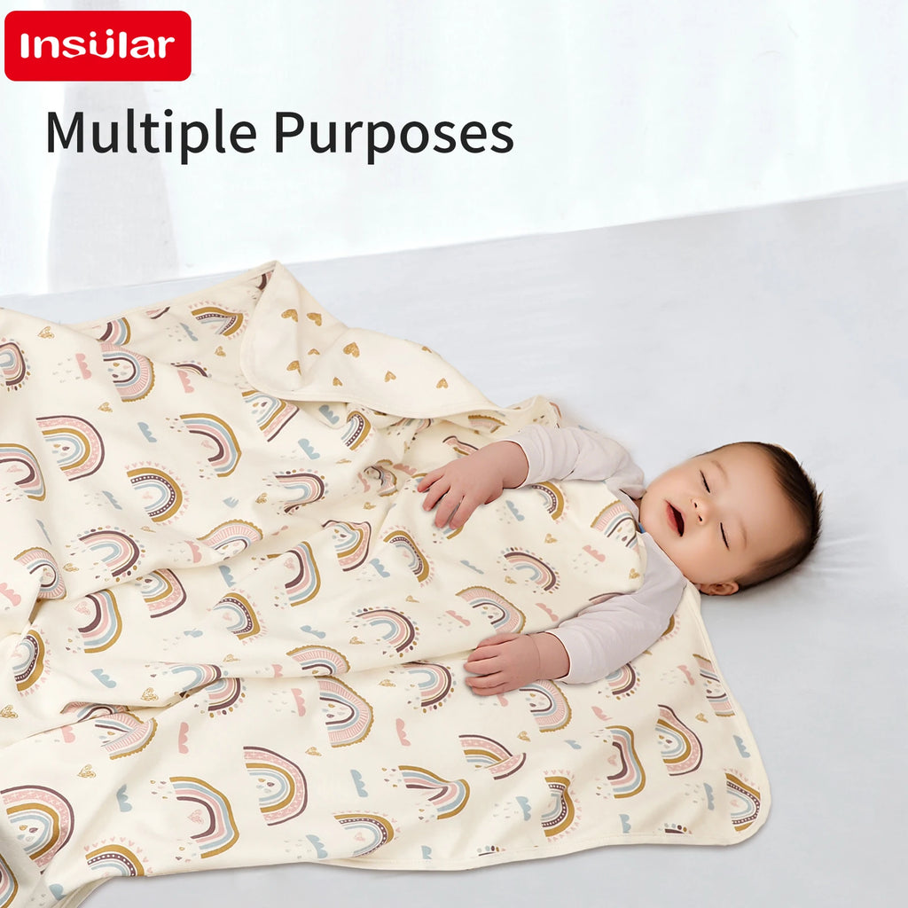 INSULAR Child Cotton Cover 2-layer Infant Swaddling Quilt Kid Nap Blanket Breathable Baby Blanket Skin-friendly Multi-functional