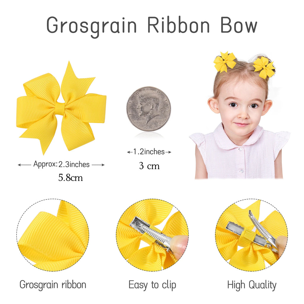 20Pcs Sunflower Ribbon Hair Clips 2.36 Inch Bangs Hair Clip Cheer up Bowknot Kids Girls Headdress Vibrant Color Mixed Bulk