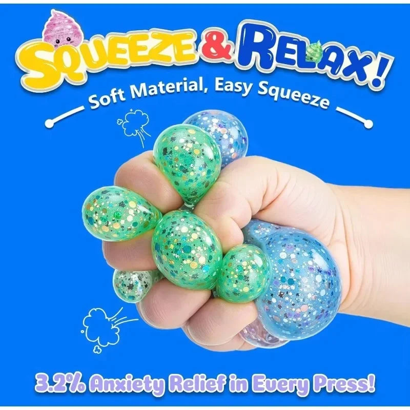 Novelty Squishy Poo Stress Ball Squishies Toys Glitter Funny Stretch Squeeze Fidget Toys for Kids Adults Party Prank Gift