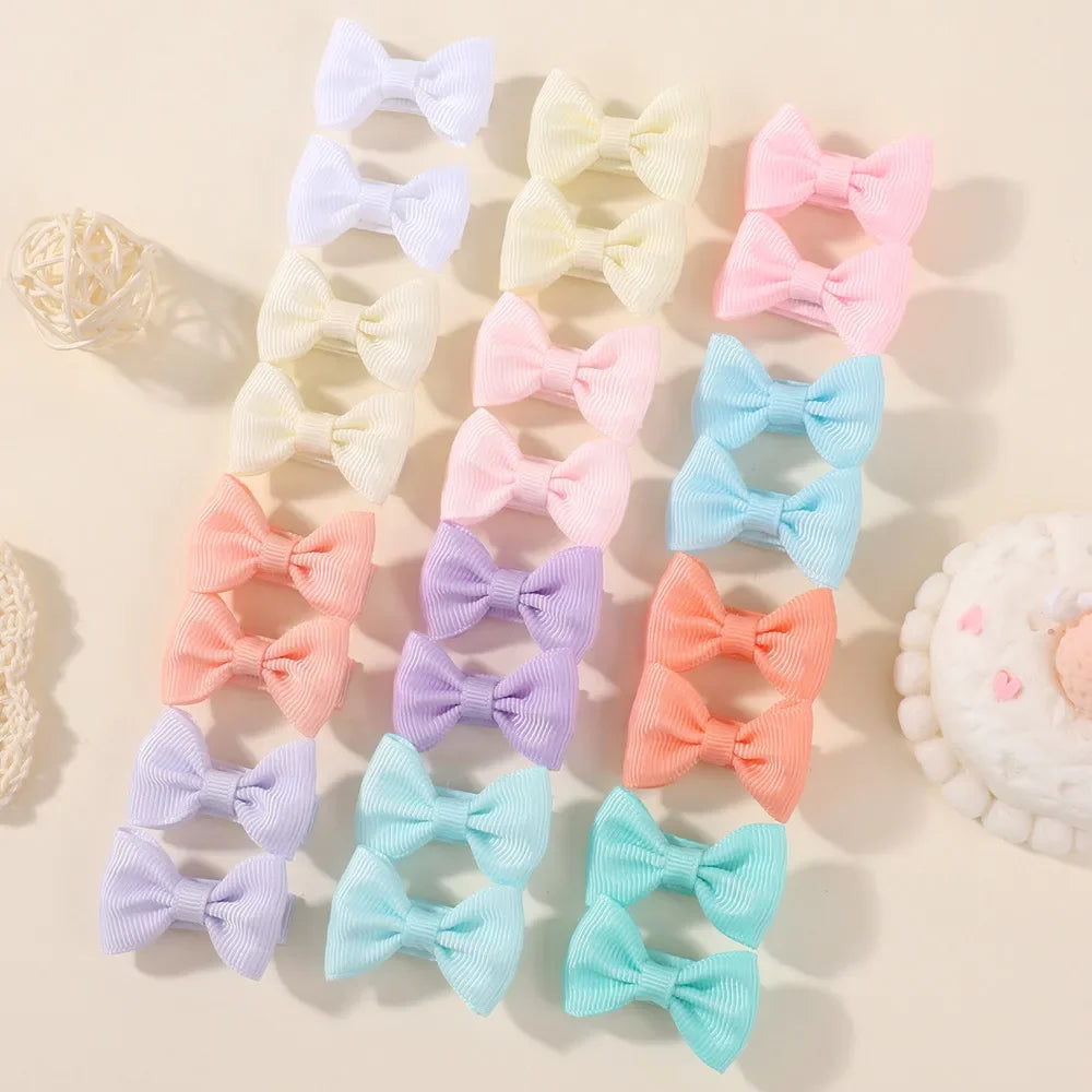BABY BOWS 20/24/30Pcs Rainbow 1.5'Mini Bowbots Fabric Hair Clips for Girls Colorful Headwear Kid Non Harmful To Hair Accessories