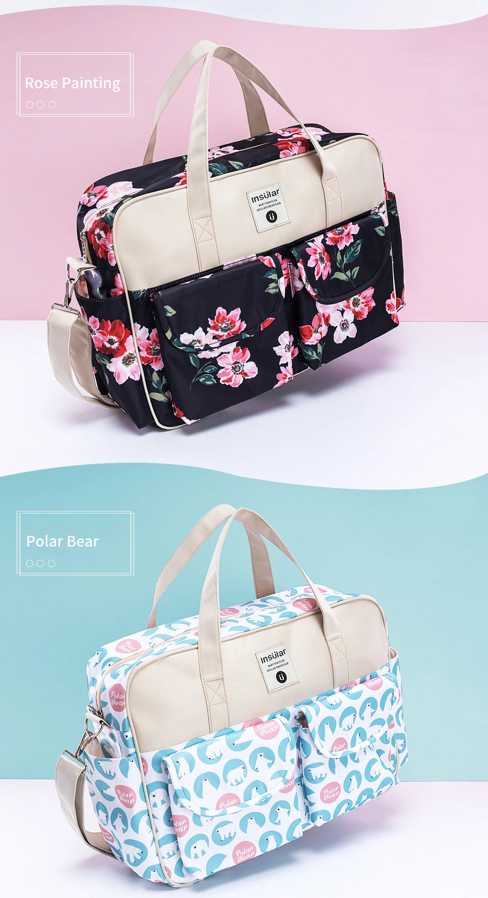 Insular Baby Diaper Bags Large Capacity Mommy Travel Shoulder Bag Waterproof Baby Nappy Bag Portable Stroller Bag For Baby Care