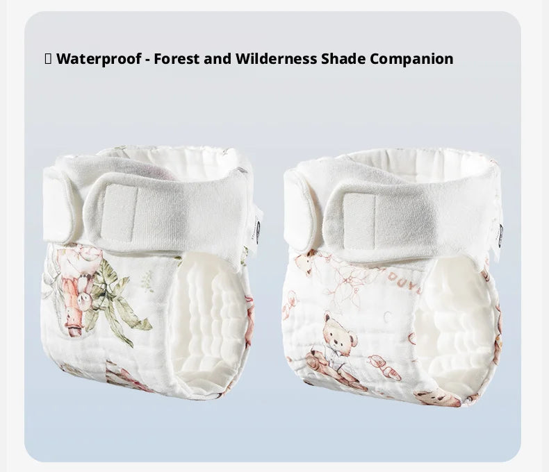 OUYUN Reusable Baby Cloth Diaper Pants 2pcs Cotton Gauze Breathable Nappy Cover Newborn M L XL