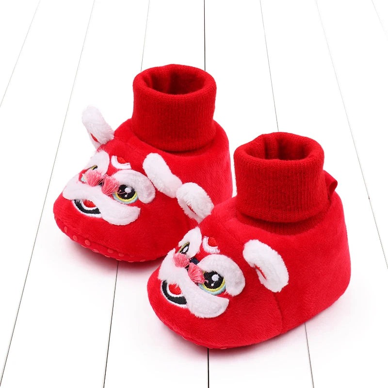 New Year Tiger Head Baby Girls Boys Shoes Socks Tradition Chinese Clothing Soft Sole Comfortable Neonatal Prewalker Indoor Shoes