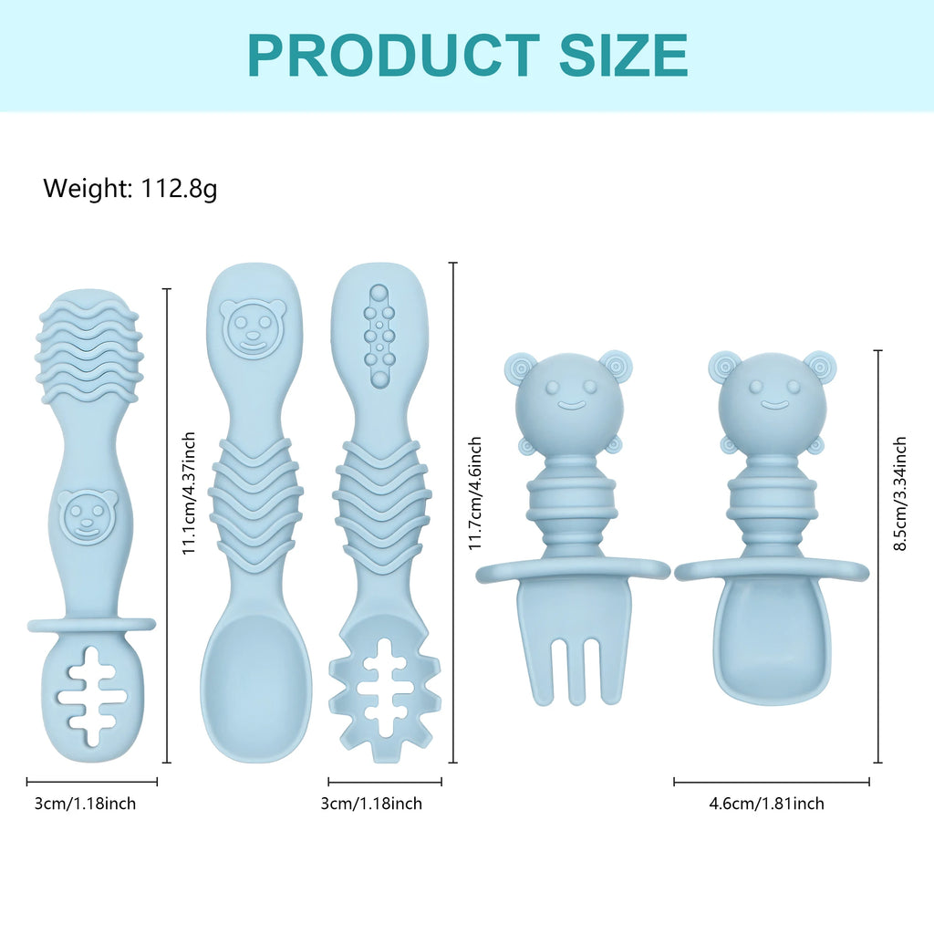 5-piece self-feeding silicone spoon with choking barrier - Baby spoon feeding set, suitable for home and travel, baby weaning