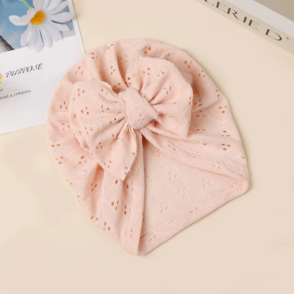 Double Layer Soft Knit Newborn Beanie Big Bow Hollow No Brim Infant Girls Pullover Hat Baby Photo Props Head Cap