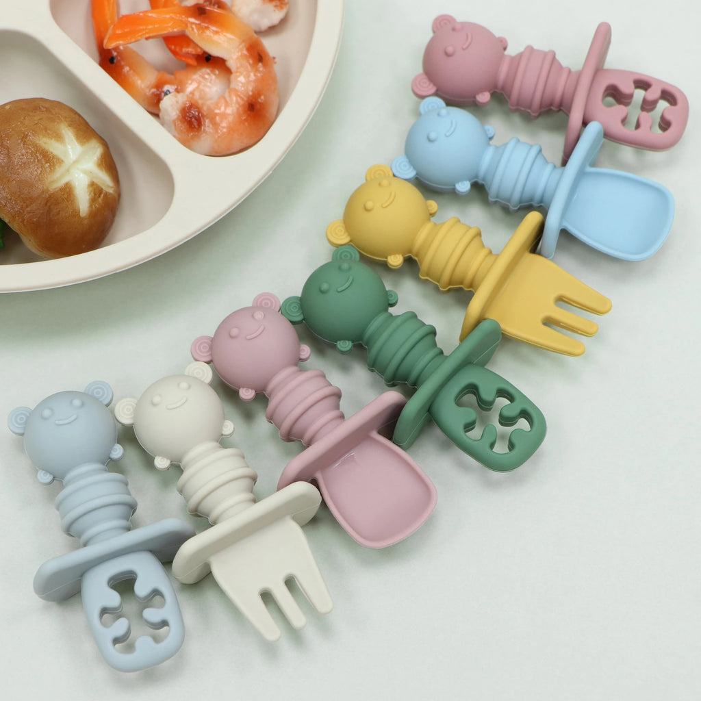3-piece self-feeding silicone spoon with choking barrier - silicone chewing spoon set suitable for infants and toddlers, weaning