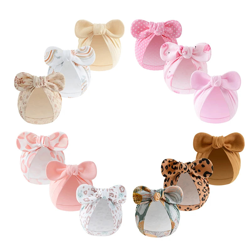 3Pcs Print Bow Baby Turban Cap 0-10Month Newborn Elastic Headscarf Beanie Soft Cotton Infant Indian Hat Kids Hair Accessories