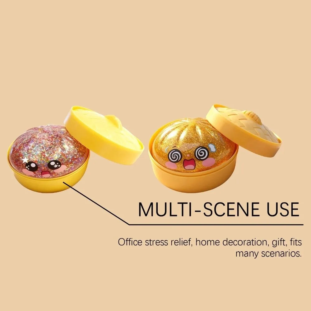 Glitter Dumplings Squishy Toy Soft with Steamer Squishy Toy Slow Resilience Fidget Stress Relief Sensory Ball