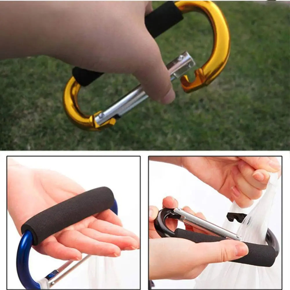 2Pcs Multifunction Baby Stroller Hook Sponge Handle D-Ring Carriage Hanger Soft Grip Aluminum Alloy Pram Lifting Button