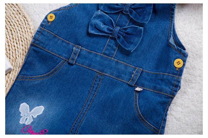 IENENS Baby Girls Overalls Kids Trousers Denim Dungarees Embroidery Butterfly Pants Toddler Infant  Jumpsuit 0-4 Years Clothes