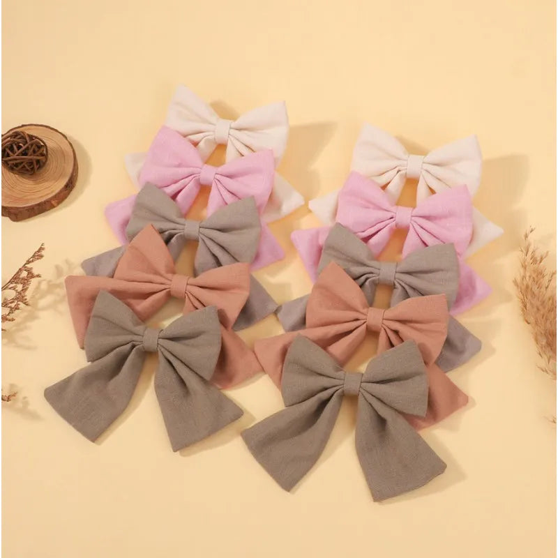 BrandName Cotton Flower Bowknot Hair Clips For Kids Girls Model 10pcs Set Hair Accessories