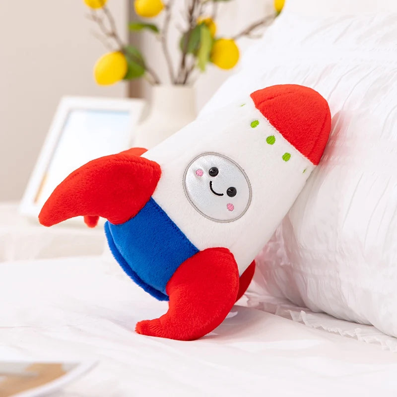Hot 18/27cm Plush Rocket Toy Stuffed Spaceship Soft Throw Pillow for Kids Educational Birthday Gift Space Discovery Decor