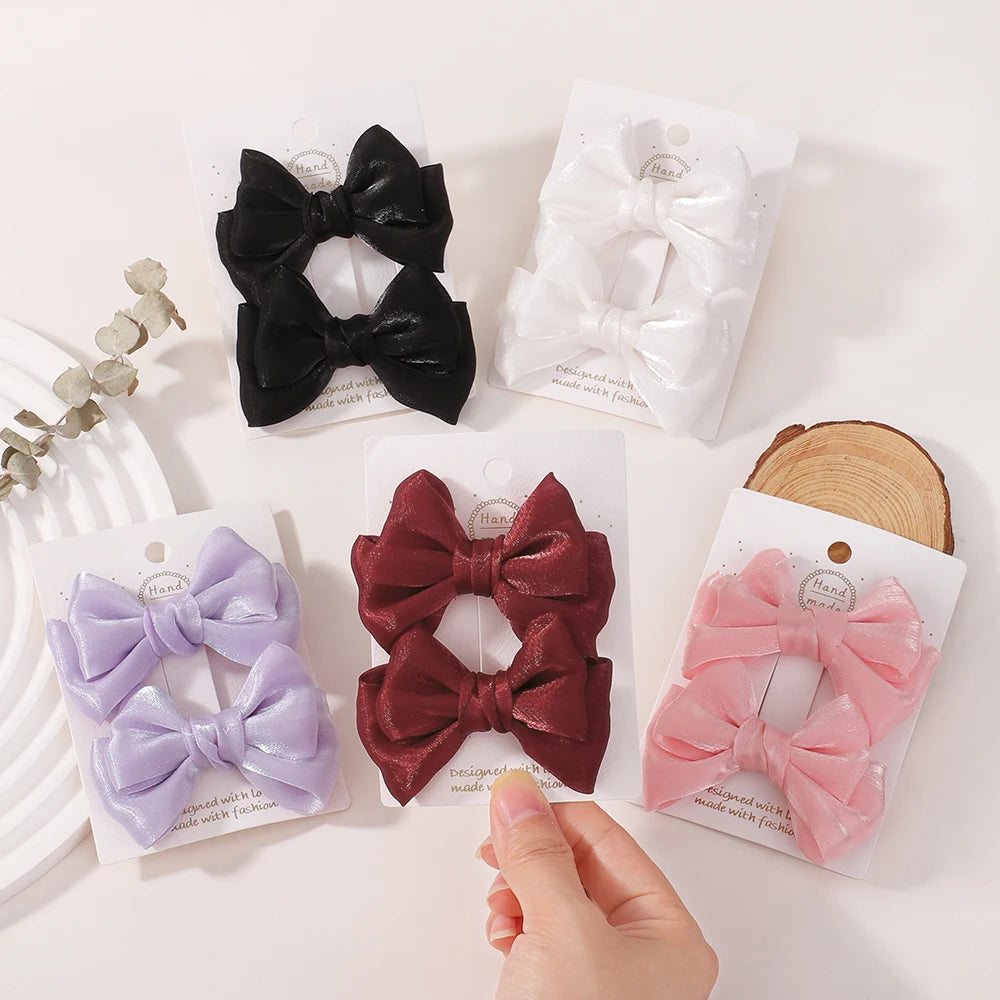 2Pcs/lot Princess Chiffon Bow Ponytail Hair Clips Girls Kids Hair Jewerly Hairpin Barrettes Fashion Hair Accessories