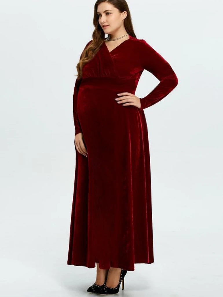 Maternity Photography Dress Velvet Long Sleeves V-Neck High Waist Gown For Wedding  Baby Shower Photo Shoot