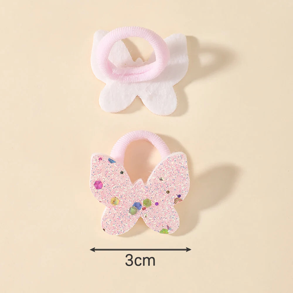 20Pcs/lot Sequin Butterfly Hairbands for Children No Harm To Hair Cartoon Towel Rope Girls Ponytail Holder Rubber Band Headwear