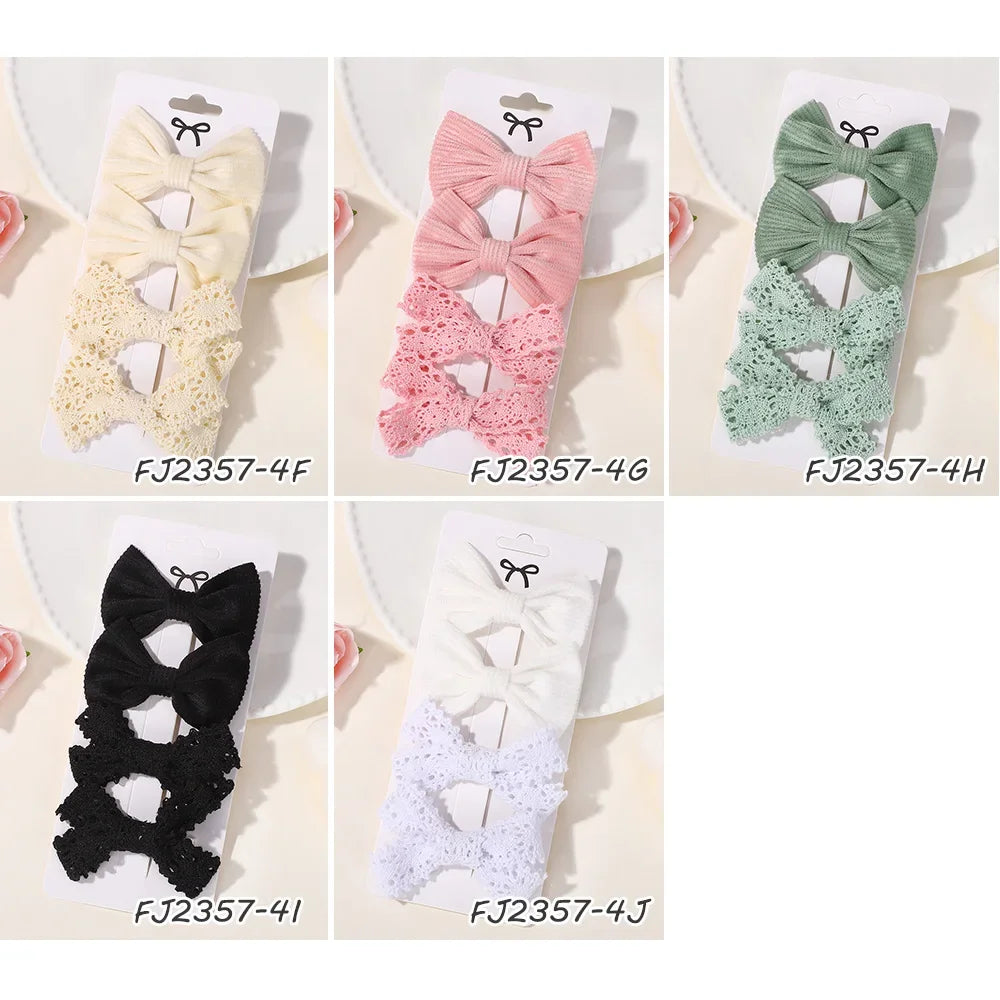 4Pcs/lot Lovely Bowknot Hair Clip for Girls Lace Side Bangs Hairgripes Gift Headwear Set Boutique Kids Barrette