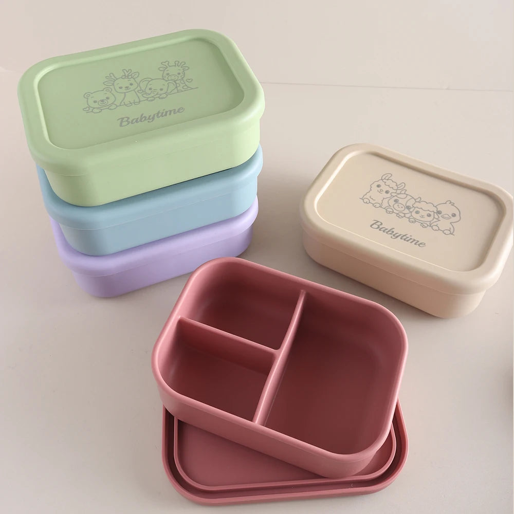 750ml Custom Name Animal Bento Box | Adorable 3-Section Silicone Lunch Box for Boys & Girls | Eco-Friendly & Leak-Proof