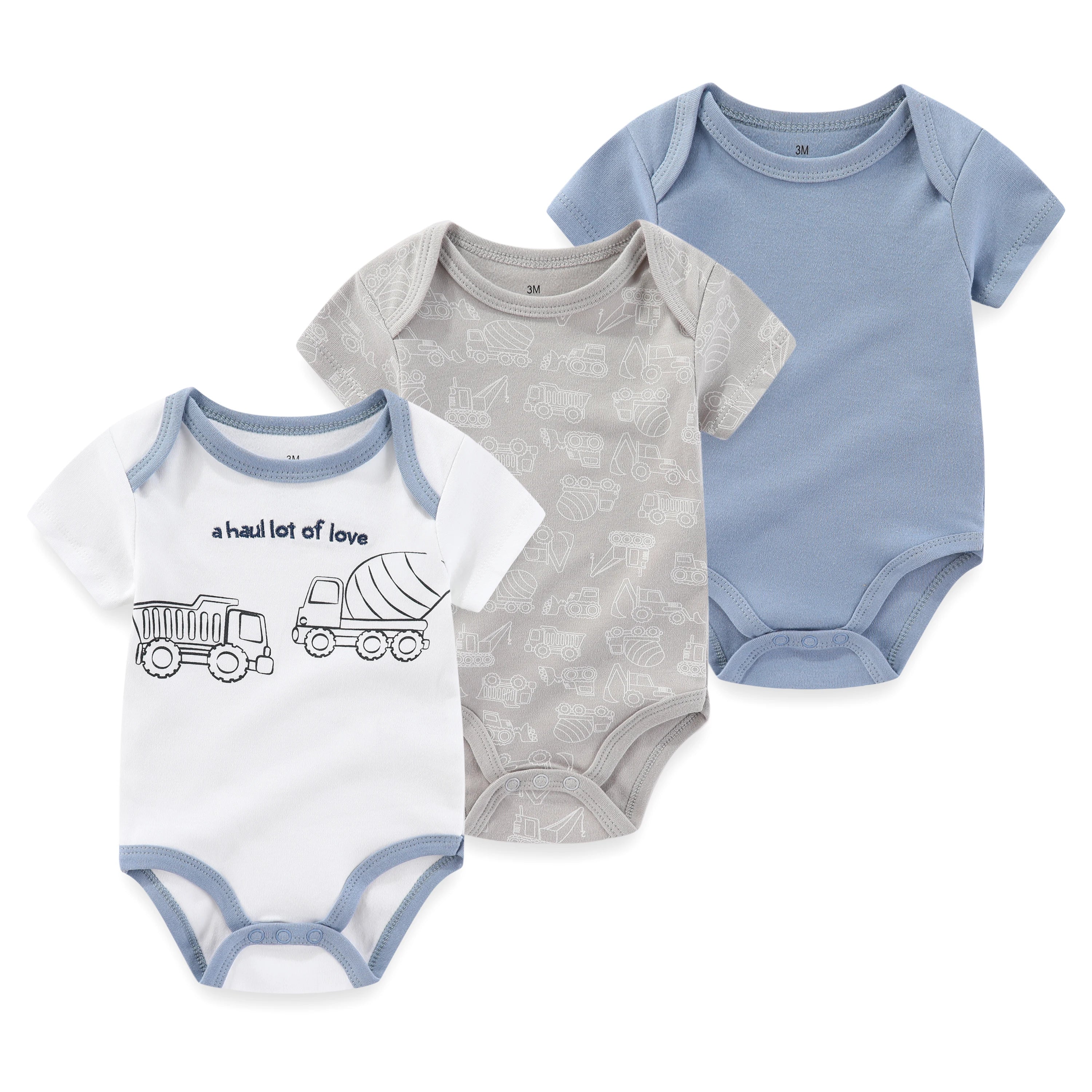 Babe Baby Bodysuits 3-Piece Cartoon Unisex Short Sleeve Onesies Set 0-12 Months 100 Percent Cotton