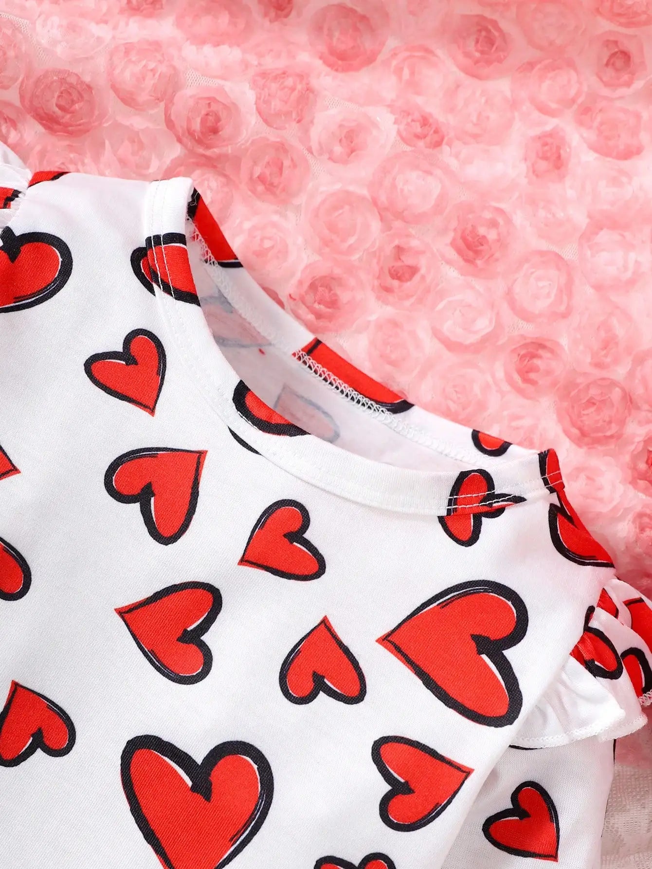 3Pcs Baby girl Set Heart Printed Bodysuit+Red Bow Skirt+Hat Set for 0-3 Year old Baby Girls' Spring and Autumn Fashion Clothes