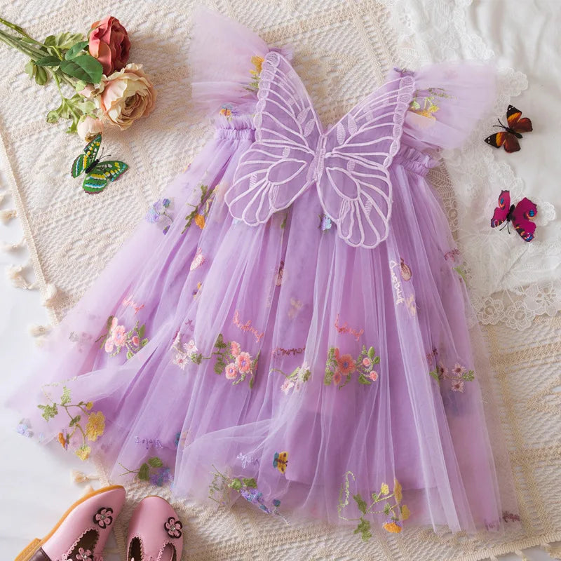 Summer New Cute Butterfly Chiffon Baby Girl Dress, Princess Style Children'S Clothing (9 Months -4 Years Old)