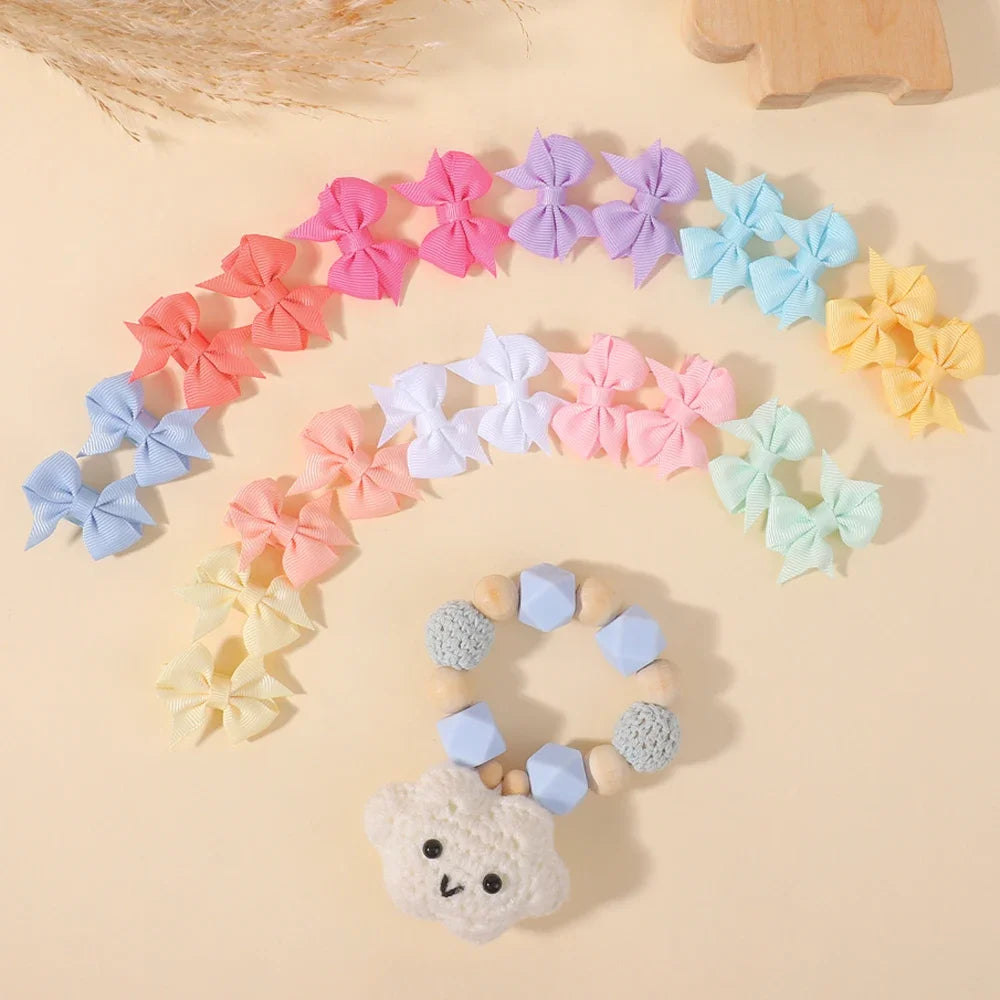 40Pcs 1.57inch Girls' Solid Bow Hair Clips Cute Mini Grosgrain Ribbon Bowont Hairpins Barrette for Kids Hair Accessories