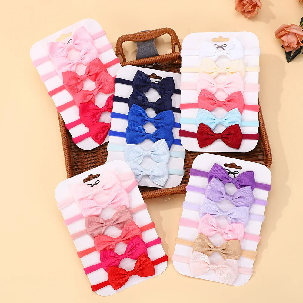 6Pcs/set Classics Ribbon Hair Bows Hair Band Lovely Casual Elastic Head Band Solid Cute Baby Bowknot Toddler Headtie