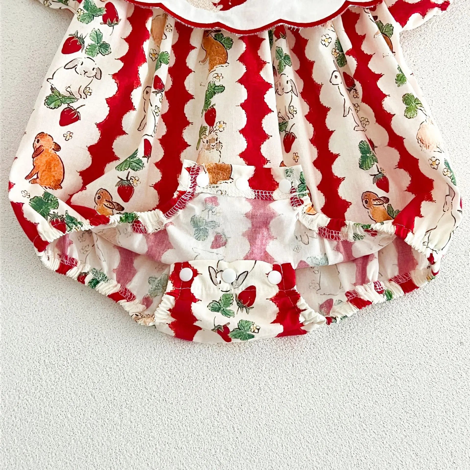 insBaby Girl Rabbit Cartoon Print Embroidered Collar Romper Infant Toddler Sweet Summer Short Sleeve Jumpsuit
