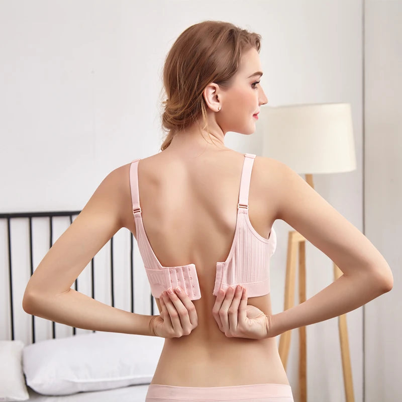 Maternity Nursing Bra Seamless V Neck Criss-Cross Breastfeeding Bras Wireless Feeding Bra for Pregnant Women