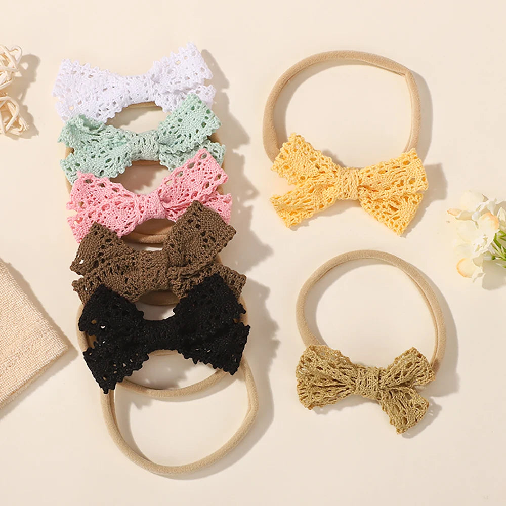 8Pcs Baby Elastic Nylon Hair Band Lace Cheer Bows Headband for Girls Casual Headdress Boutique Baby Headwear