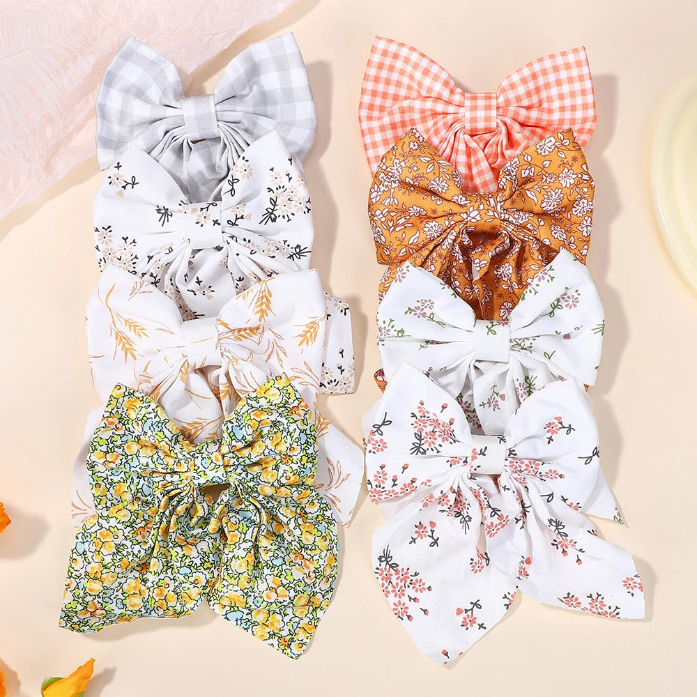 10Pcs Random bows hairgripes for women printe cheer up bowknot ribbon hairclips girls ponytail hair claw clips