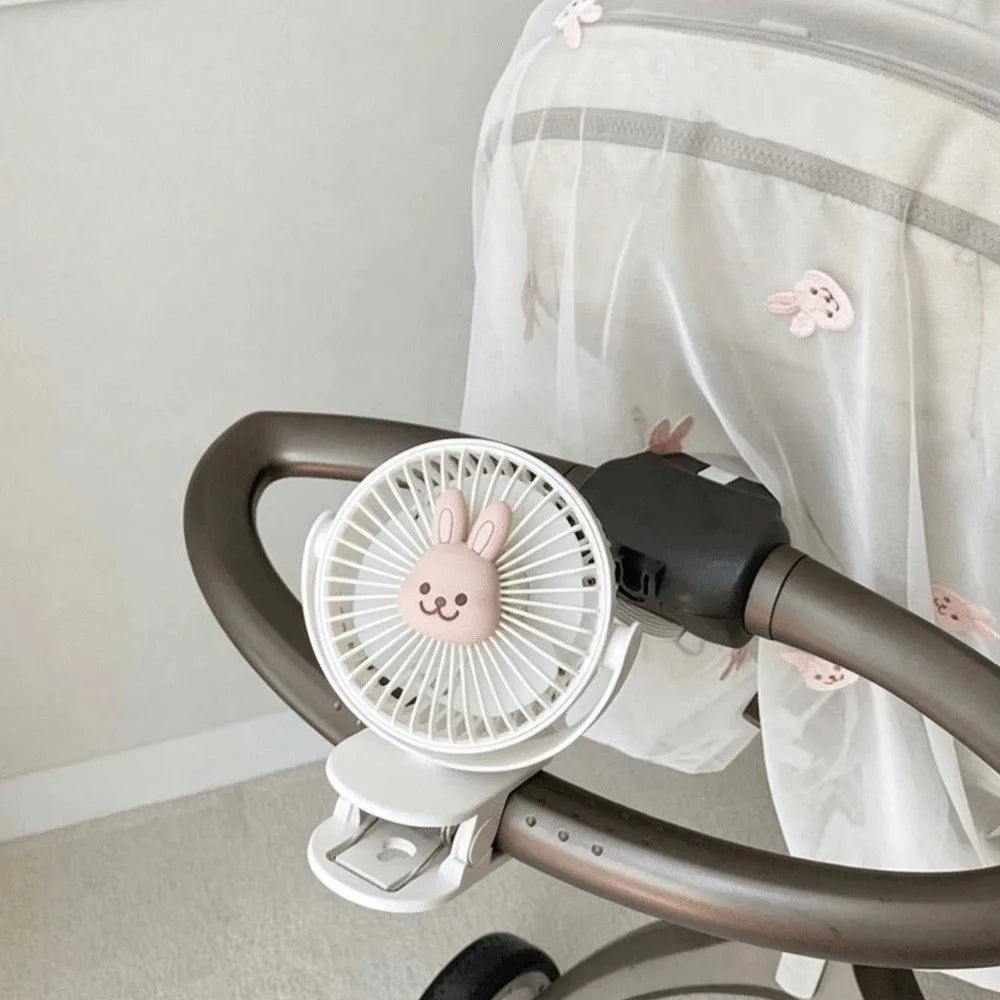 3 Speeds Cart Stroller Fan Bear Lithium Battery Portable Outdoor Fan Noiseless USB Rechargeable for 3.7V1200mAh