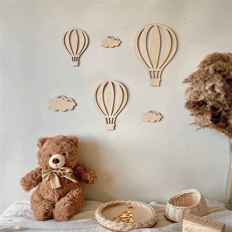 Ins 6 Pcs Set Natural Wood Color 3D Hot Air Balloon Western-Style Wall Decor Model WB3D