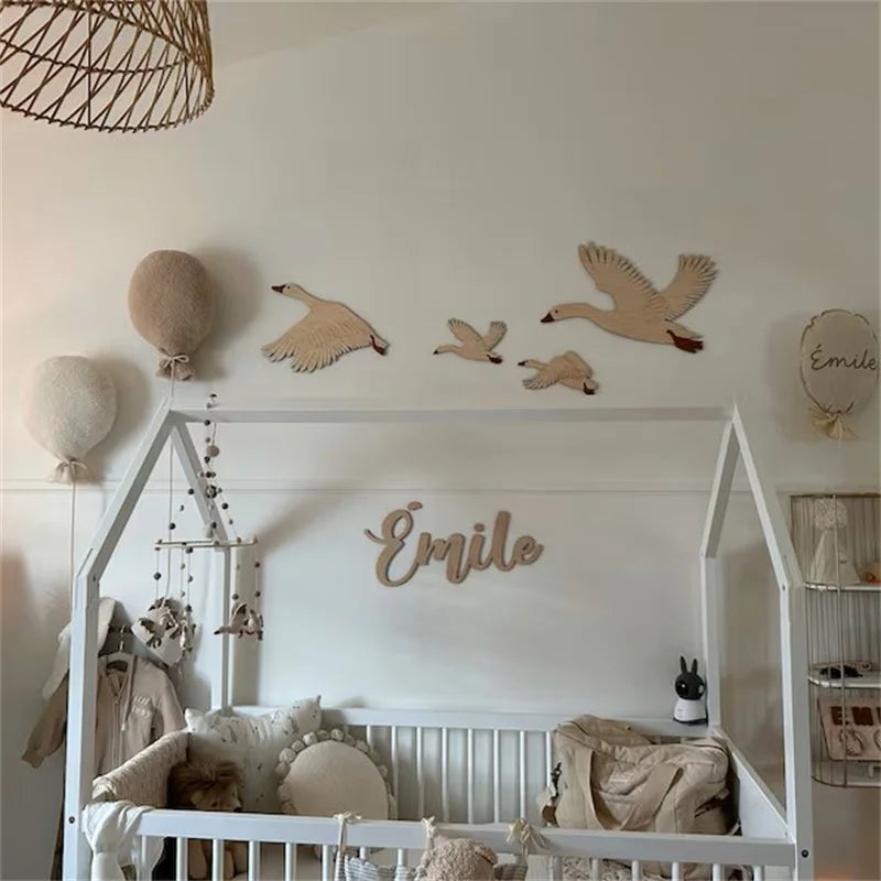 Nordic Style Home Decoration Wall Stickers with Flying Geese or Ducks, Reusable Space-Themed Decor, Wall Decoration for Boys and Girls' Rooms, Natural Wood Appearance, Bird Decoration.