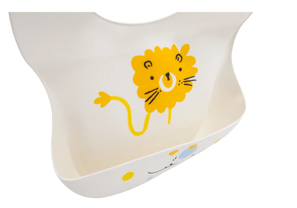 Waterproof Bibs For Kids Feeding Baby Eating Stuff Soft Silicone Babeast Cartoon Printed Adjustable Baby Tasting Feeding Bibs