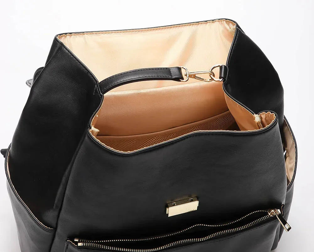 Waterproof Diaper Bag for Mommy Maternal PU Leather Nappy Backpack Baby Infant Organizer Changing Nursing Mom Pram Bag to Care