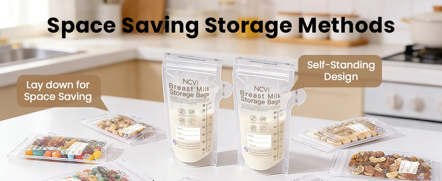 NCVI Breastmilk Storage Bags, 200ml Milk Freezer Bags for Breastfeeding,Preservation Bag, Temp-Sensing,Doubled-Sealed,BPA Free