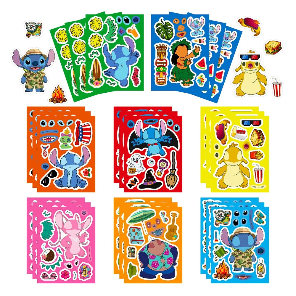 8/16/32Sheets Cute Make a face Stitch Stickers Make Your Own Sticker Game Party Jigsaw Puzzle Decoration Kids Reward Toy Gift