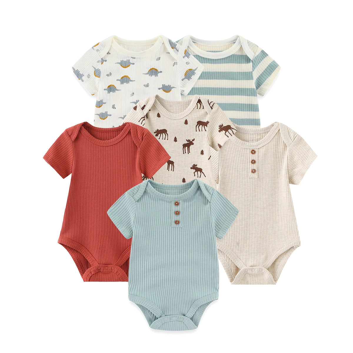 Baby Bodysuits 6 Pack Short Sleeve Cotton Soft Newborn Onesies for Boys and Girls Cartoon Prints
