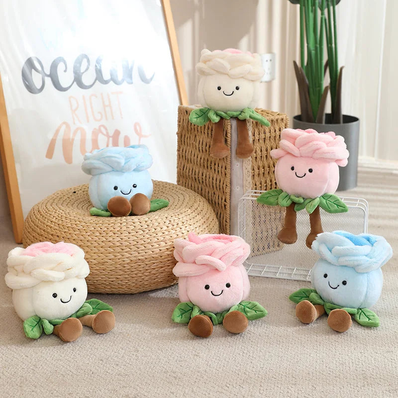 Hot 22cm Cartoon With Legs Rose Flower Plush Doll Pink Blue White Rose Plant Potted Plush Toy Home Decoration Gift For Children