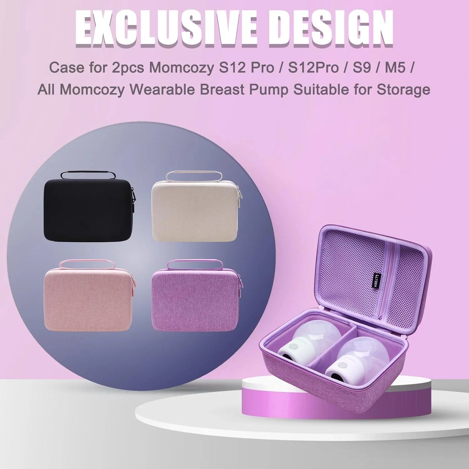 LTGEM Breast Pumps Carrying Bag Case Compatible with 2pcs Momcozy S12 Pro / S12Pro / S9 / M5 / All Momcozy Wearable Breast Pump