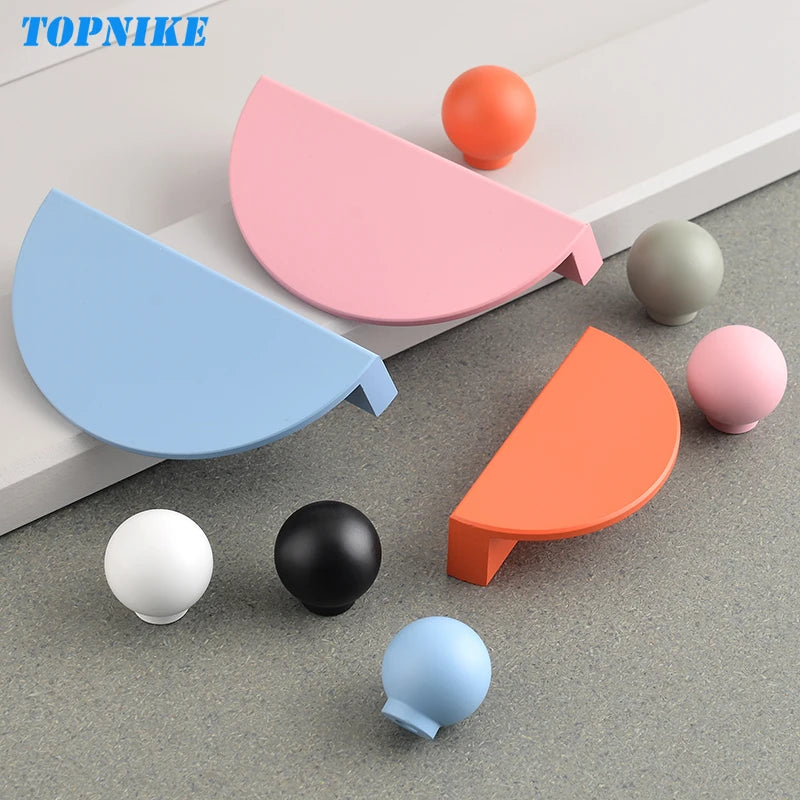 Wardrobe Door Handle Half Round Kitchen Cabinet Knobs Dresser Drawer Handle Colorful Pink Blue Green White Knobs For Furniture