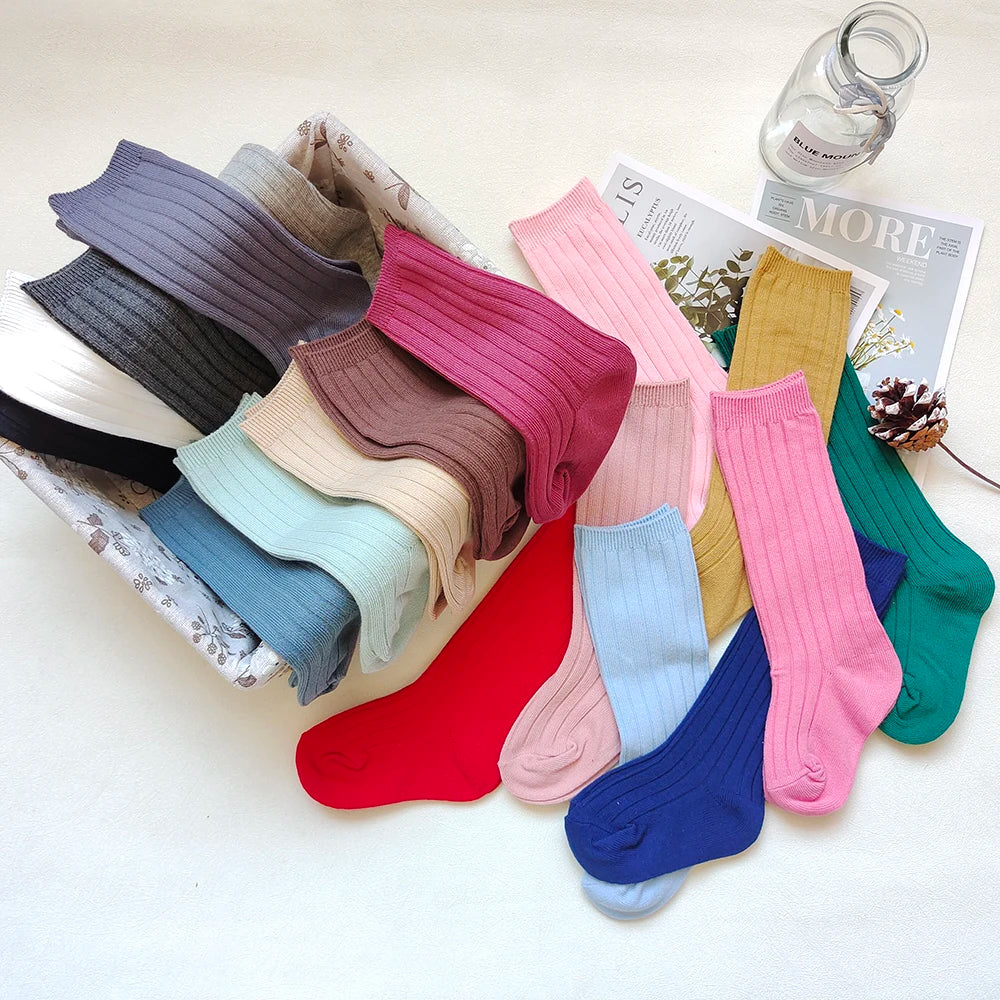 New Fashion Boys Girls Knee High Socks Cotton Breathable Stripe Kids Casual Sock Children School Uniform Socks Baby Socken Long