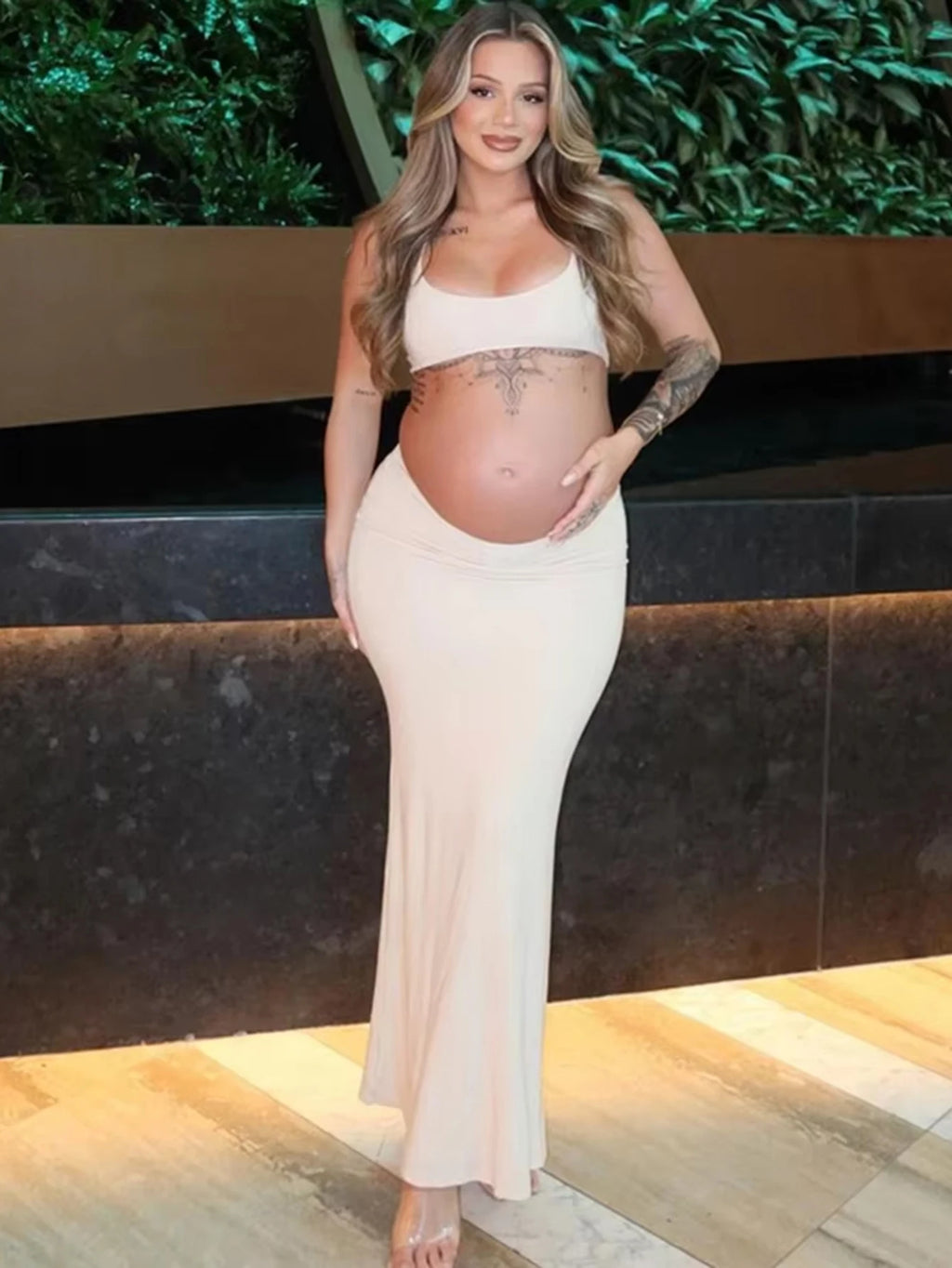 Maternity Summer Photography Dresses Solid Cut Out Waist Open Back Halter Bodycon Long Pregnant Dress For Photoshoot Baby Shower