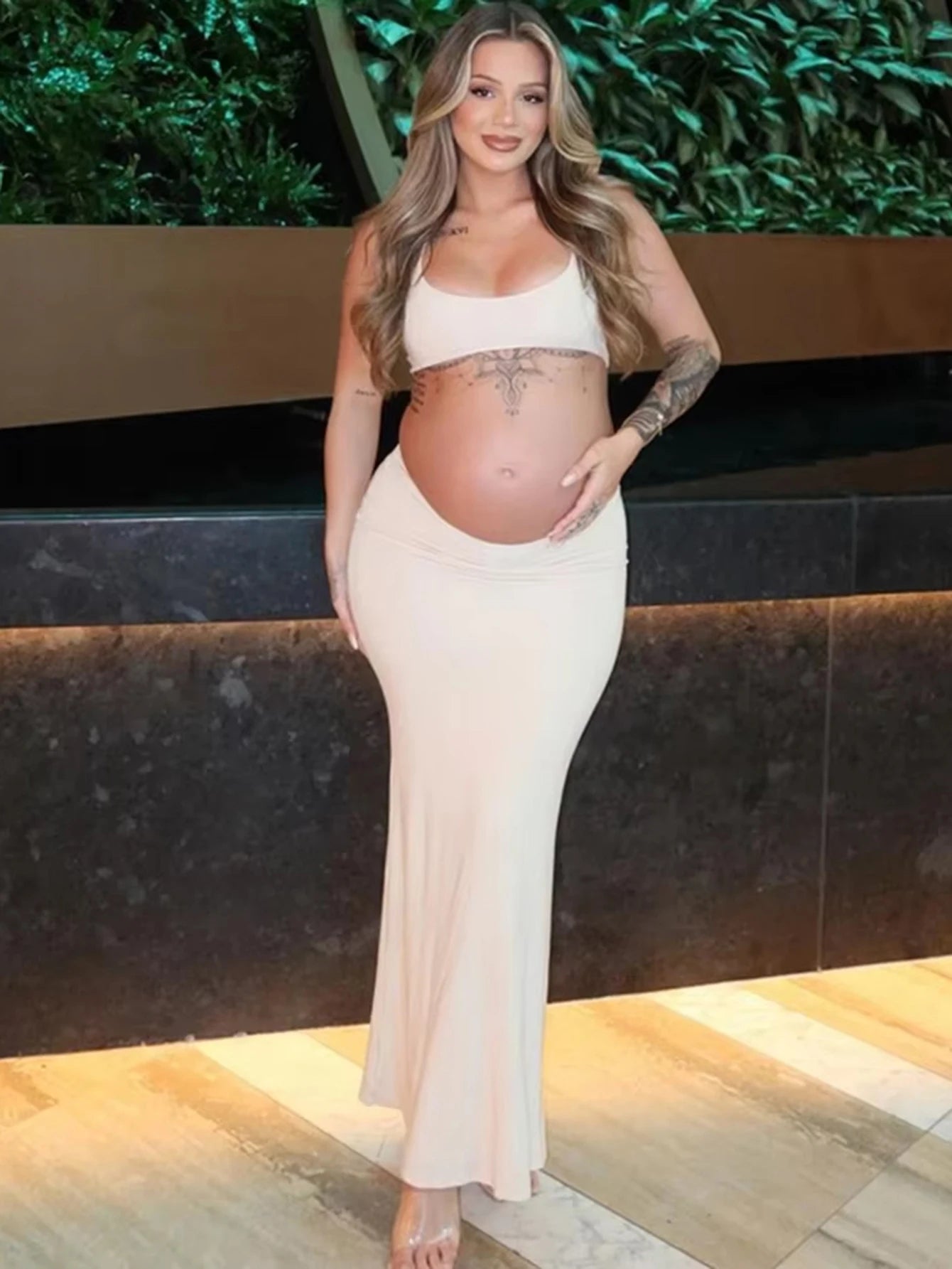 Maternity Summer Photography Dresses Solid Cut Out Waist Open Back Halter Bodycon Long Pregnant Dress For Photoshoot Baby Shower