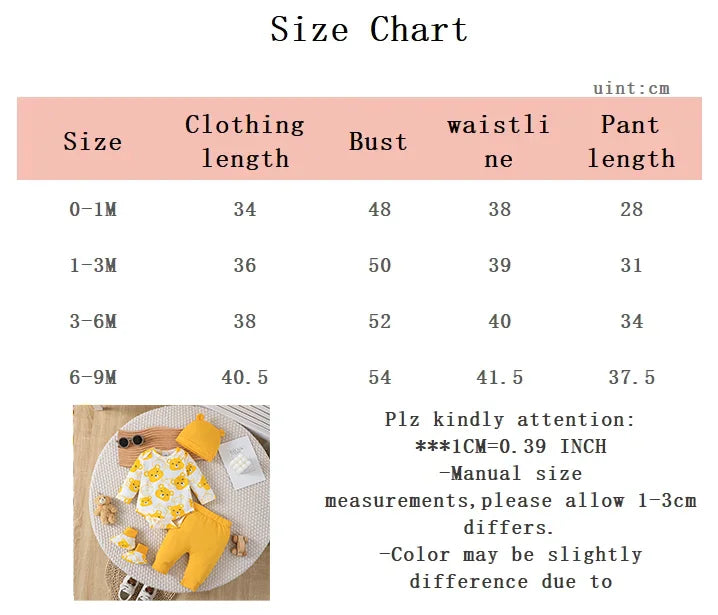 Newborn 4pcs Baby boy Bear printed Bodysuit+Pants+Hat+Socks Set Suitable for Babies 0-9 Months Spring Autumn Fashionable Set