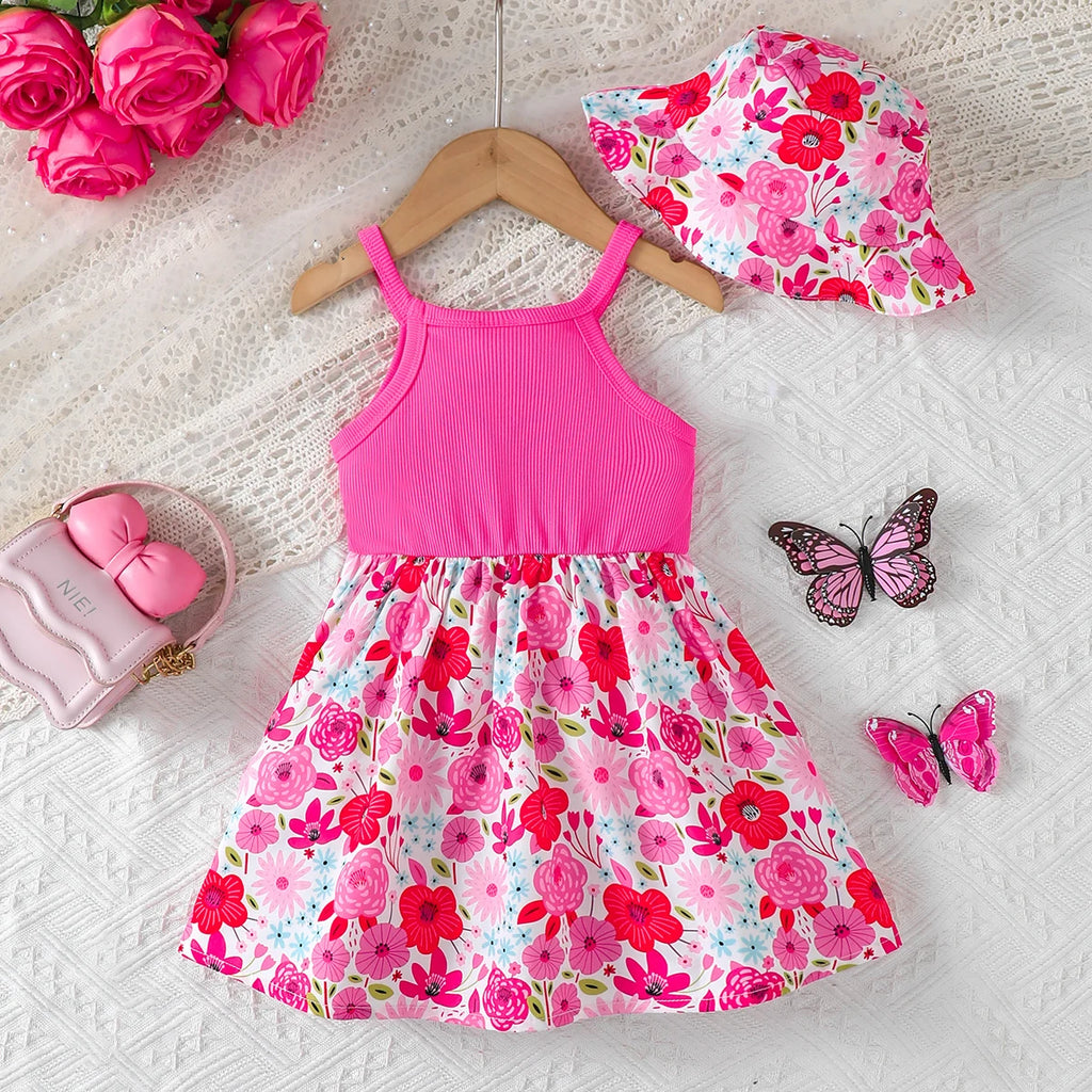 2Pcs Summer Baby girl Dress Maple leaves Bow Dress+Hat Set 0-3 Year Old Baby Girl Summer Beach Vacation Casual Dress